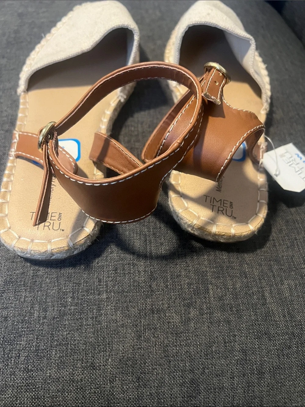 Time and Tru Beige and Tan Espadrille Sandals with Ankle Strap
